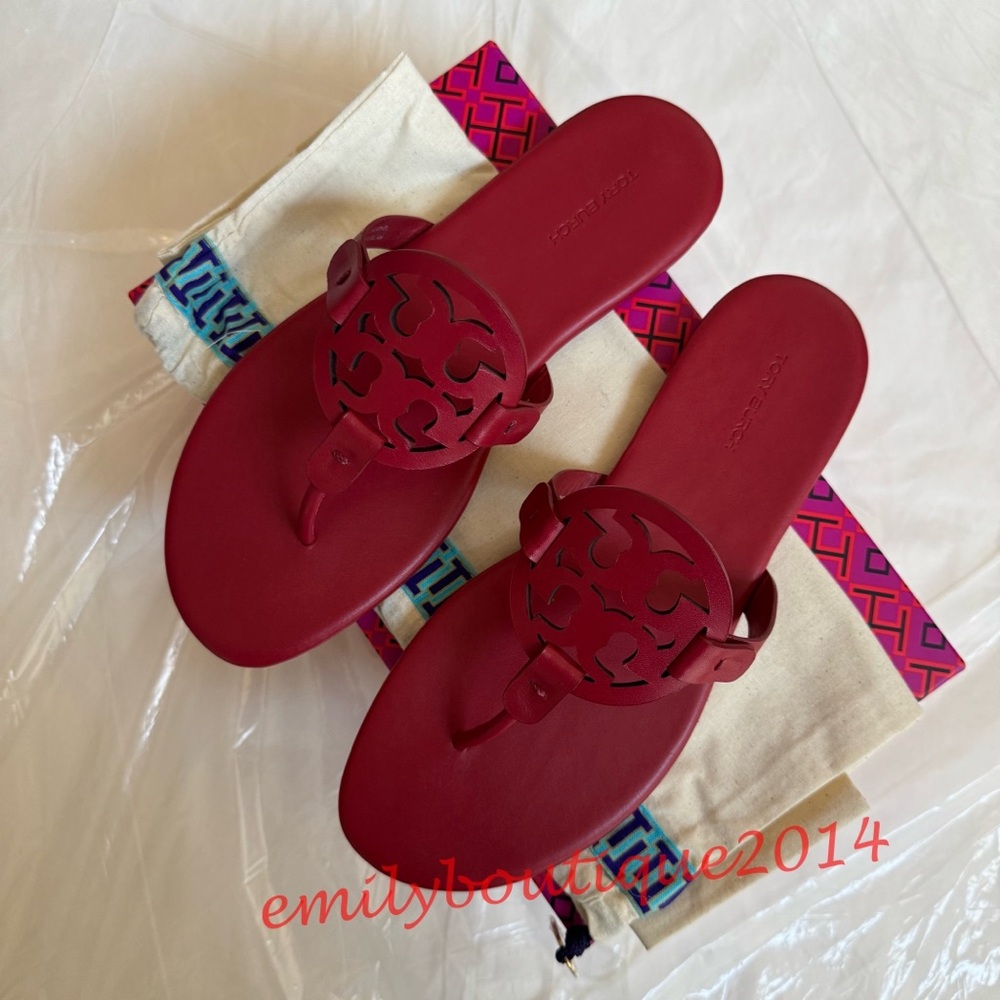 NIB Tory Burch Miller Size 7.5 Tory Red Calf Leather Sandals 90582 - Picture 5 of 10